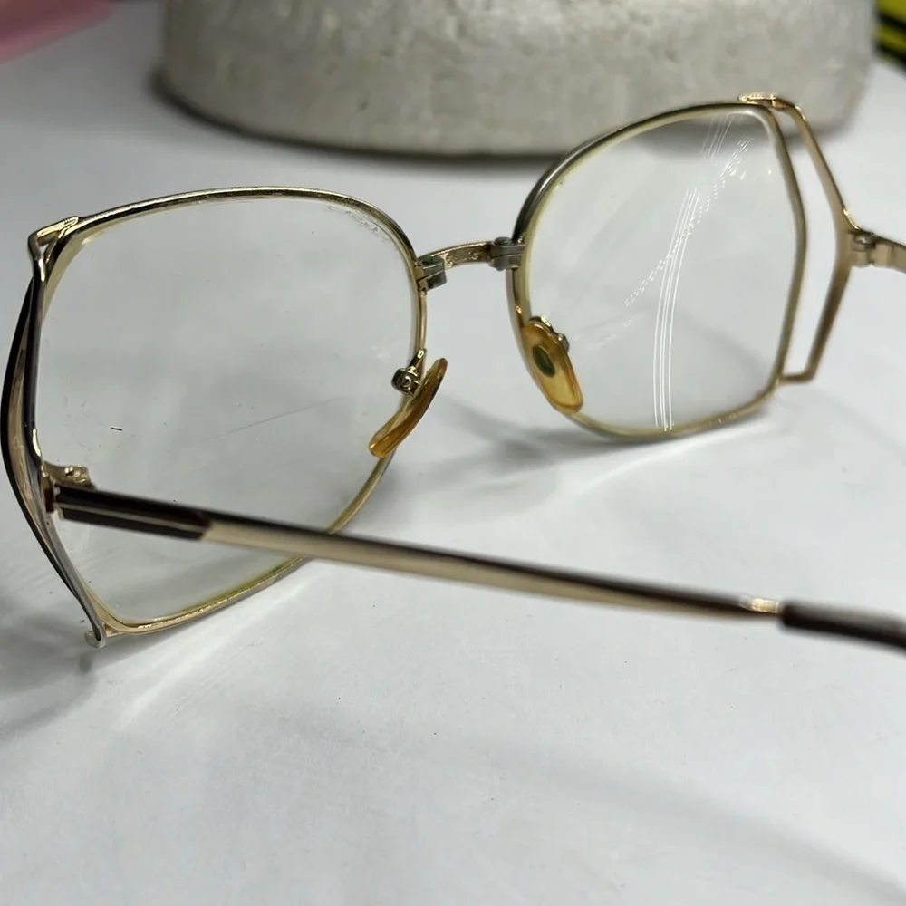 Vintage BG Colorama 135 Goldtone Metal Large Ophthalmic Frame